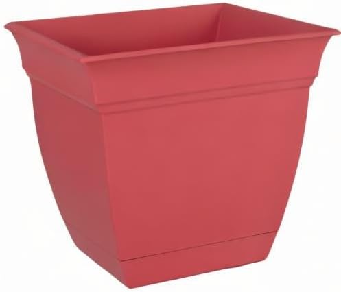The HC Companies Eclipse Square Plastic Planter w/Attached Saucer - Outdoor & Indoor Plant Pot with Drainage Holes - Lightweight, UV-Resistant Plastic Pots for Plants (8" Rose, Pack of 1)