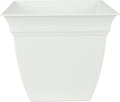 The HC Companies Eclipse Square Plastic Planter w/Attached Saucer - Outdoor & Indoor Plant Pot with Drainage Holes - Lightweight, UV-Resistant Plastic Pots for Plants (6" White, Pack of 1)