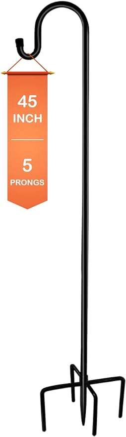 Ottsuls Bird Feeder Pole, 45 INCH Heavy Duty Shepherds Hooks for Outdoor with 5 Prong Base, Adjustable Stand Hanger for Garden Plant, Hummingbird Feeder, Lantern, Hanging Wedding Decor (1 Pack)