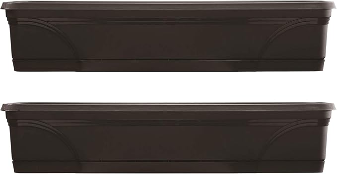 Southern Patio 36 Inch Rectangular Indoor Outdoor Medallion Hanging Windowsill Garden Box Planter, Black (2 Pack)