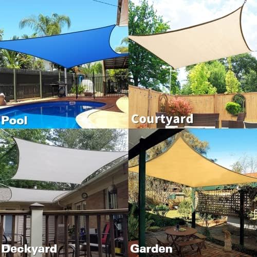 KANAGAWA 23'X24' Sand Custom Size Sun Shade Sail Rectangle UV Block Canopy Cover for Patio Backyard Lawn Garden Outdoor (Customized Available)
