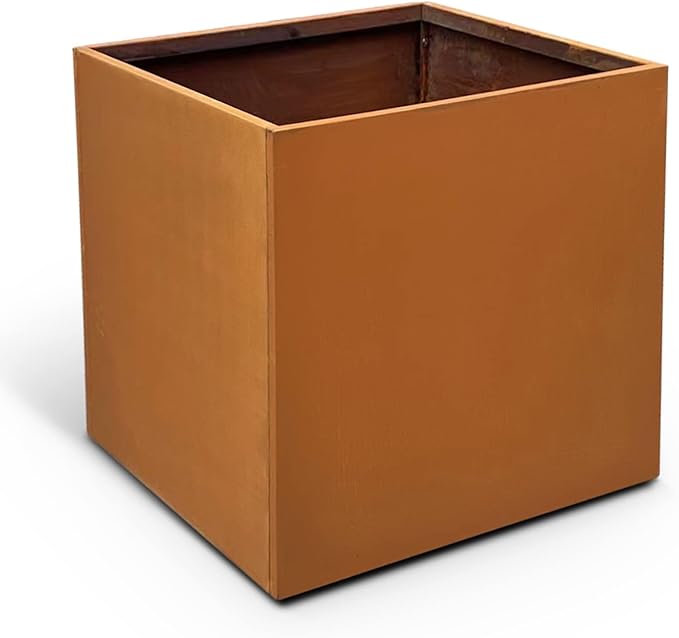 Corten Steel Planter Box Metal Outdoor Planter Large Square Cube Rustic 32 Inch Planter Pot for Commercial Residential Tall Plant Patio Deck and Backyard