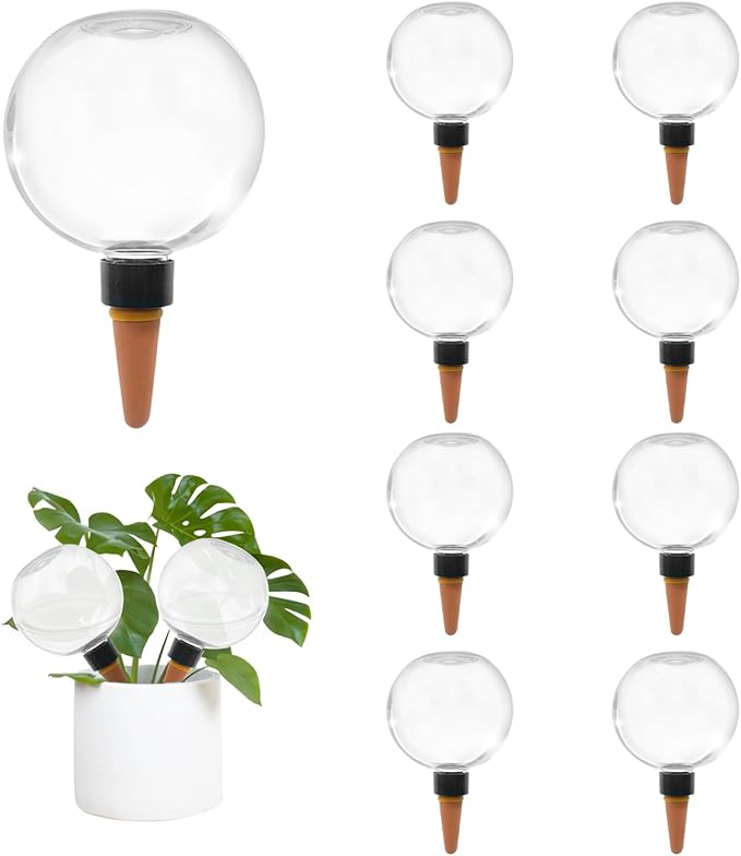 9 Pack Self Watering Globes for Indoor Plant Plastic Water Bulbs 17.5 oz Automatic Watering Planter Insert Top Fill with Slow Release Control Plants Watering Devices System, Water Spikes Stakes