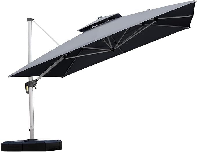 PURPLE LEAF 11 Feet Double Top Deluxe Square Patio Umbrella Offset Hanging Umbrella Cantilever Outdoor Market Umbrella Garden, Grey
