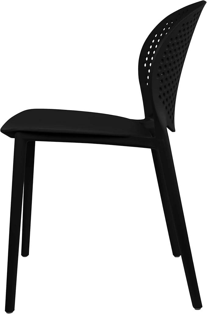 2xhome Patio Dining Chair | Modern Stackable Outdoor Pool Side Chair | Weather Resistant Plastic for Yard, Porch, Balcony, Kitchen, Black, Single, Set of 1