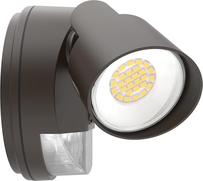 Lithonia Lighting HomeGuard 2-Light LED Outdoor Flood Lights, Motion Sensor Outdoor Lights with Dusk to Dawn, Adjustable Lumens and Color, Round Heads, Dark Bronze (HGX LED 2RH ALO SWW2 120 PIR DDB)