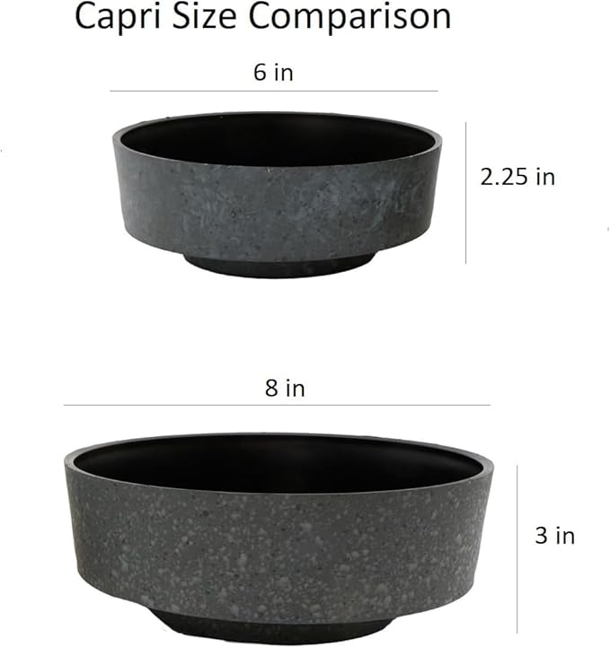 The HC Companies 8 Inch Round Plastic Succulent Capri Bowl Decorative Indoor Flower Succulent Planter Pot with Drain Plug Hole, Faux Concrete Color (2 Pack)