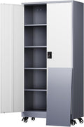 Yizosh Metal Garage Storage Cabinet with Locking Doors and Adjustable Shelves,- 75" Rolling Steel Tool Cabinet for Home Office,Garage,Warehouse