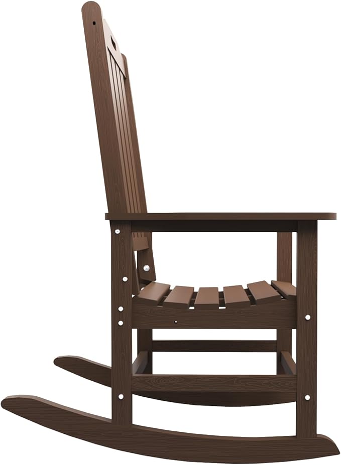 Oversized Rocking Chair, Outdoor Rocking Chair for Adults, All Weather Resistant Porch Rocker for Lawn Garden, Brown