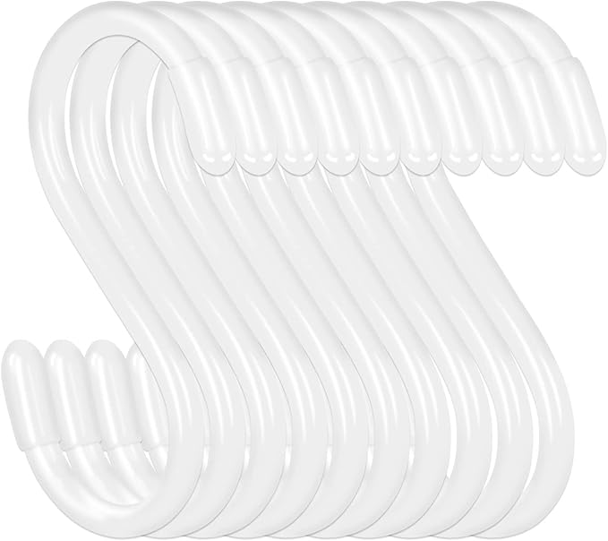 20 Pack Vinyl Coated S Hooks for Hanging,Heavy Duty S Hook for Hanging Plants,Non Slip 3 Inch Closet S Hooks,Steel Metal White Vinyl Coated Small Hook for Jeans Pots and Pans Coffee Cups