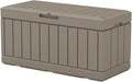 Patiowell 82 Gallon Resin Deck Box, Waterproof Large Wood Look Storage Box for Patio Furniture, Pool Accessories, Garden Tools and Sports Equipment, Lockable, Light Brown