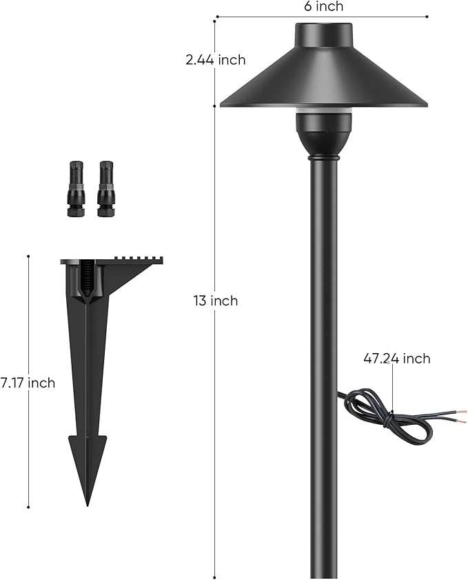 PARTPHONER Low Voltage Landscape Lighting 6-Pack, Aluminum 12V Pathway Lights with G4 Bulbs, Waterproof Stylish Matte Black Color Wired Path Lights with Connectors for Walkway Yard Garden