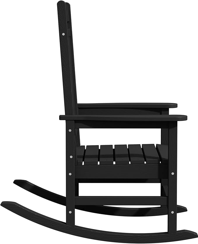 KINGYES Outdoor Rocking Chair Set of 2, High Density Polyethylene Patio Rocking Chairs with 330lbs Support for Adults, Black