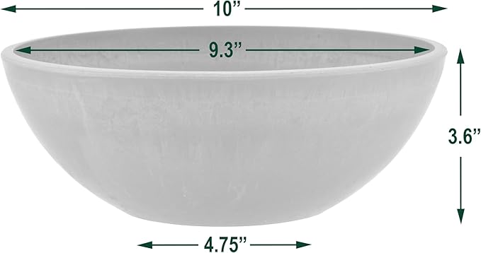 PSW Pot Collection M25DC 10-inch Plastic/Stone/Wood Composite Low Bowl Planter – No Drainage Hole (Drillable), Shallow Indoor/Outer Pot for Succulents, Bonsai, Fairy Gardens, Herbs, Dark Charcoal