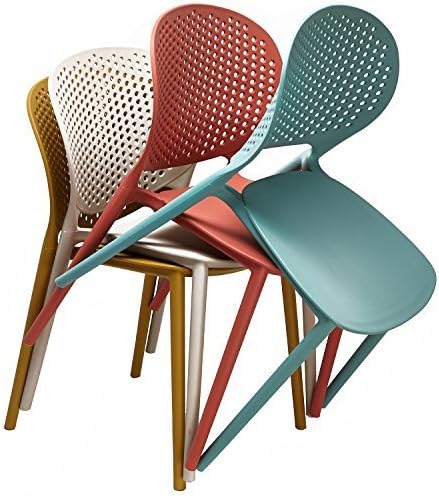 2xhome Set of 4 Patio Dining Chairs | Modern Stackable Outdoor Pool Side Chair | Weather Resistant Plastic for Yard, Porch, Balcony, Kitchen, Black