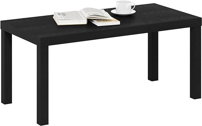 Furinno CLASSIC Coffee Table, Modern Rectangle Coffee Table with 1.8" Triple Thick Tabletop, Side Table, Toolless Assembly, for Living Room, Home Office, Black
