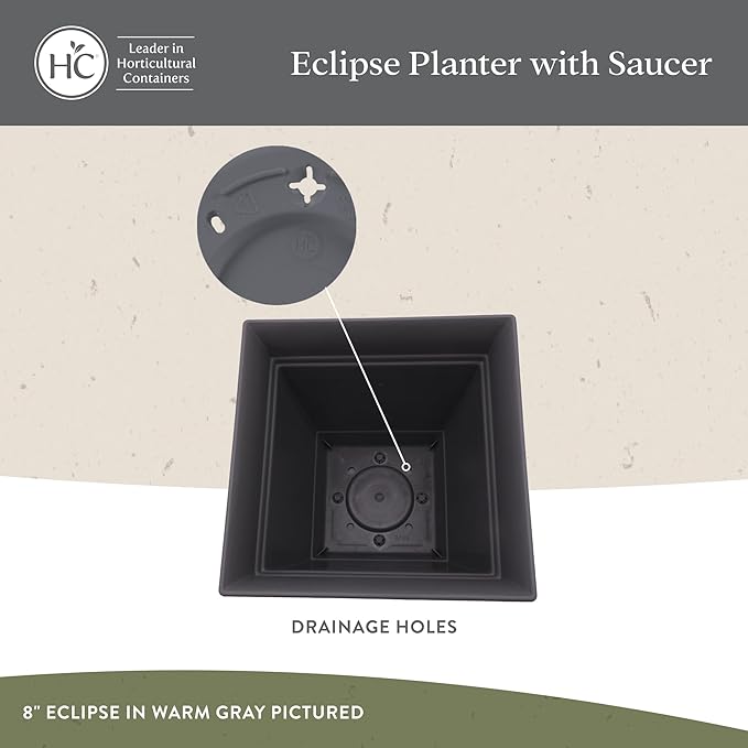 The HC Companies 12 Inch Eclipse Square Planter Pots with Drainage Holes & Attached Saucer, Lightweight UV-Resistant Plastic Indoor Outdoor Planters, 2-Pack Flower Pots, Garden Home Decor, Slate Blue