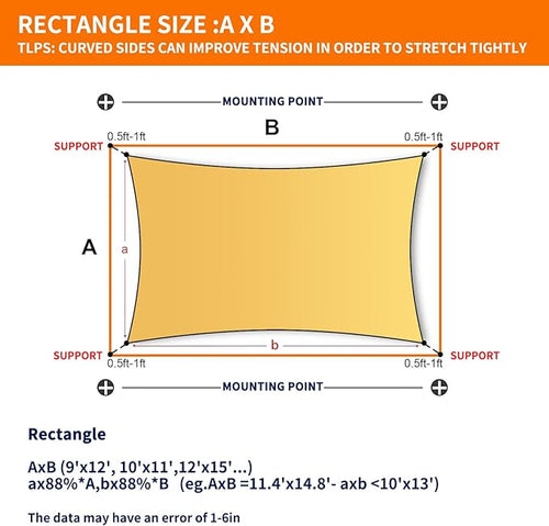 12'x16' Sun Shade Sail Curved Commercial Outdoor Shade Cover Dark Grey Rectangle Heavy Duty Permeable 185GSM Outdoor Shades for Patio Garden Sandbox