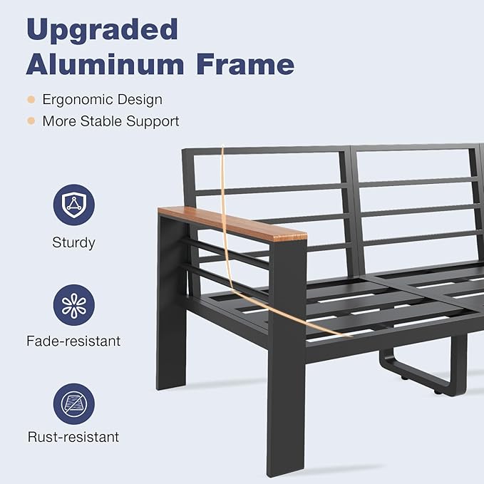 Aoxun Aluminum Patio Furniture Set 3 Seats, Oversized Outdoor Sectional for Porch, Balcony, Deck