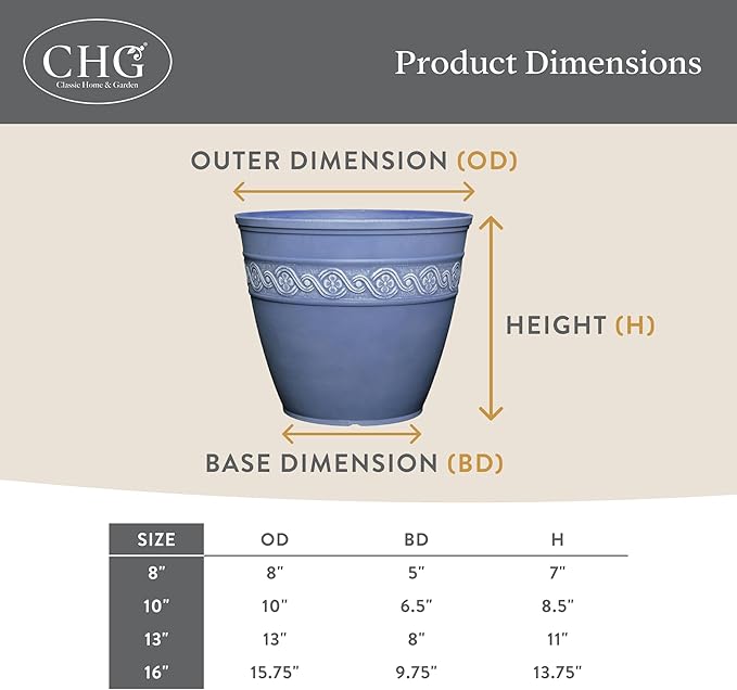 Classic Home and Garden Corinthian Resin Flower Pot Planter, Desert Tan, 8"