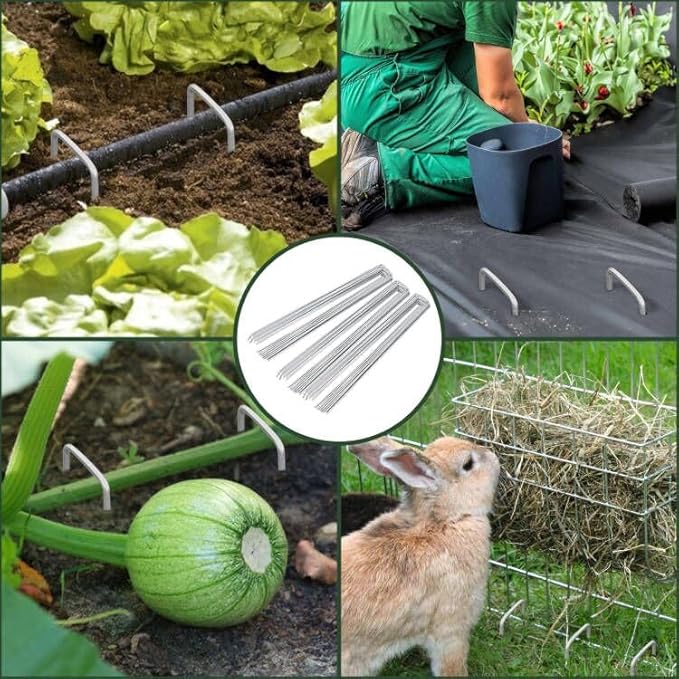 FEED GARDEN 6 Inch 100 Pack Galvanized Landscape Staples Plant Cover Stakes 11 Gauge Tent Stakes Garden Stakes Landscaping Fabric SOD Pins Yard Stakes for Decoration Weed Barrier Fabric
