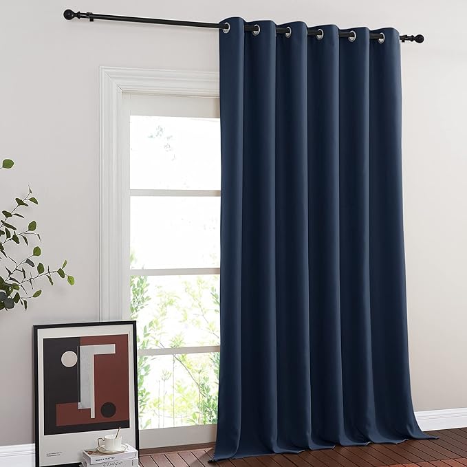 NICETOWN Navy Blue Blackout Room Divider Curtains 144 inch Length, Grommet Energy Saving Thermal Drapes Sound Reducing Window Treatments for Living Room, 1 Panel, W80 x L144