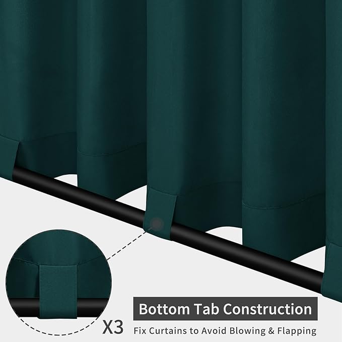 Easy-Going Outdoor Patio Curtains Detachable Tab Top Windproof Weatherproof Curtain for Cabana, Porch, Pergola and Gazebo, Tab Bottom Drape, 2 Panels, 54W x 84L inch, Teal
