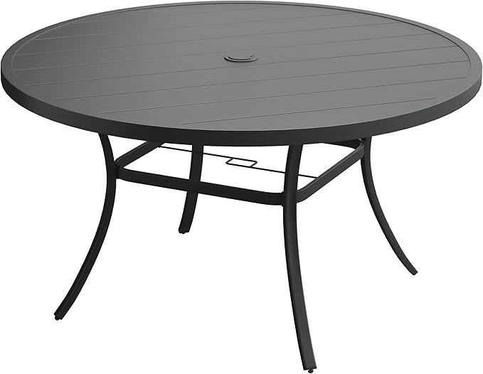 VICLLAX 50" Outdoor Round Patio Table with Umbrella Hole, All Weather Metal Round Outdoor Dining Table for Lawn Garden, 6-8 Person Table, Black