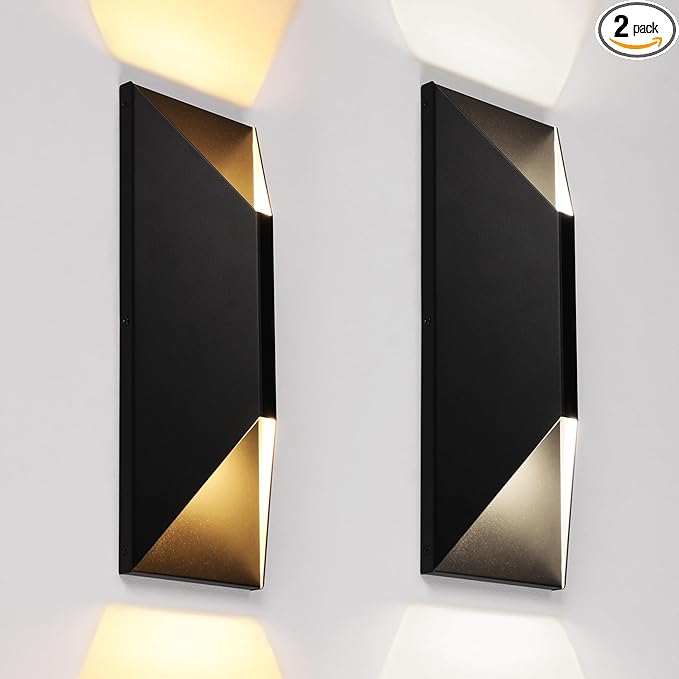 LEONLITE 5CCT Dimmable LED Up Down Wall Light, 100-277V, CRI 90+, IP65 Waterproof, 10%-100% Dimmable for Commercial Outdoor, 14 Inch Modern Porch Light, 2200K/2700K/3000K/4000K/5000K, Pack of 2
