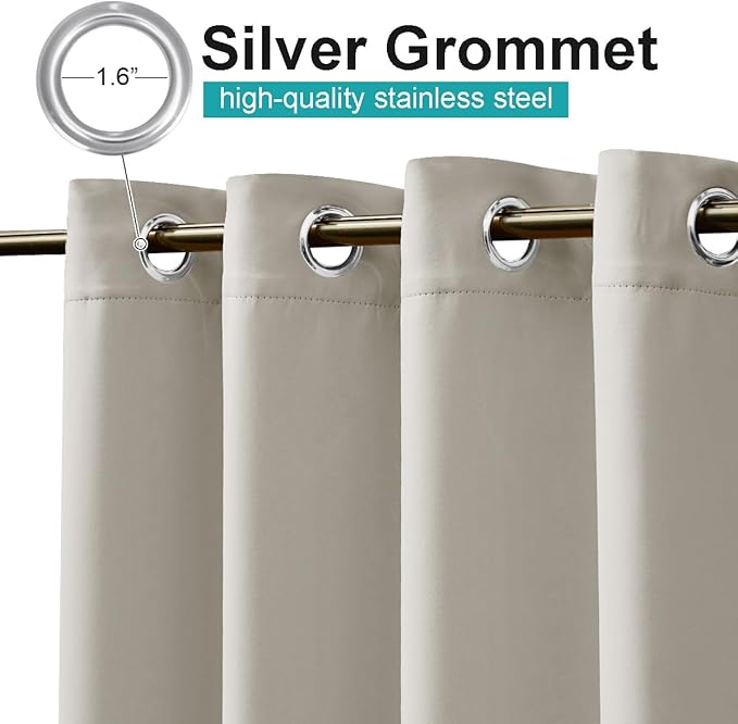 NICETOWN Outdoor Curtains for Patio Waterproof, Rustproof Grommet Room Darkening Thermal Insulated Indoor Outdoor Window Treatments Thermal Drapes for Pergola, Natural, W52 x L84, 1 Panel