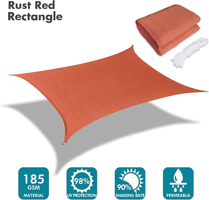 KANAGAWA 14'X15' Rust Red Custom Size Sun Shade Sail Rectangle UV Block Canopy Cover for Patio Backyard Lawn Garden Outdoor (Customized Available)