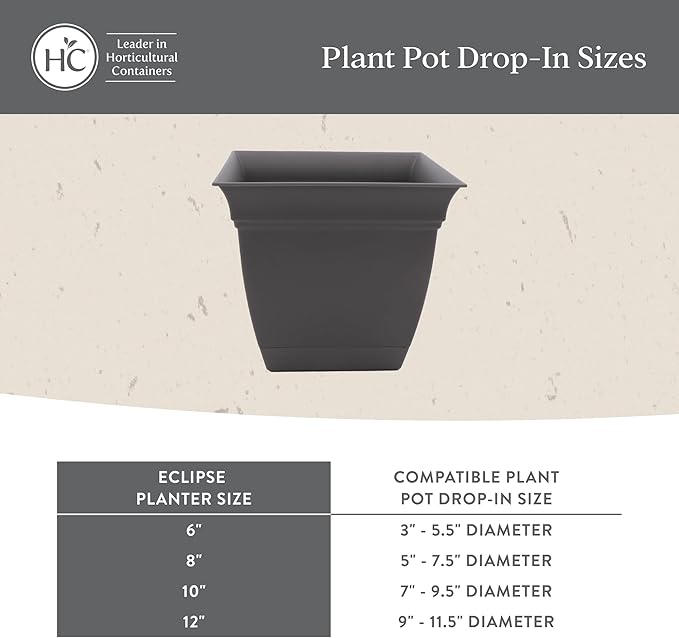 The HC Companies Eclipse Square Plastic Planter w/ Attached Saucer - Outdoor & Indoor Plant Pot with Drainage Holes - Lightweight, UV-Resistant Plastic Pots For Plants (6” Warm Gray, Pack Of 1)
