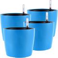 KINJOEK 4 Packs 7 Inch Self Watering Pot with Water Level Indicator, Blue Modern Garden Decorative Flower Self-Watering Planter for Indoor Plants Grow African Violets Succulents