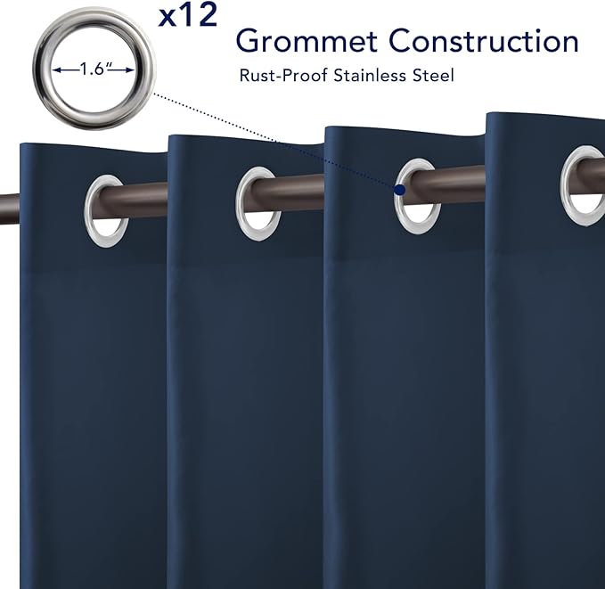 PureFit Outdoor Curtains for Patio Waterproof Weatherproof, UV and Fade Resistant Outside Curtains for Gazebo, Front Porch, Pergola, Sun Blocking Privacy Curtain, 100W x 84L inch, 1 Panel, Navy Blue