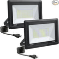 100W LED Flood Lights Outdoor, 2pack 10000lm Bright Led Work Light with Plug, 6500k Daylight White Outdoor LED Lights, IP66 Waterproof Patio Lighting