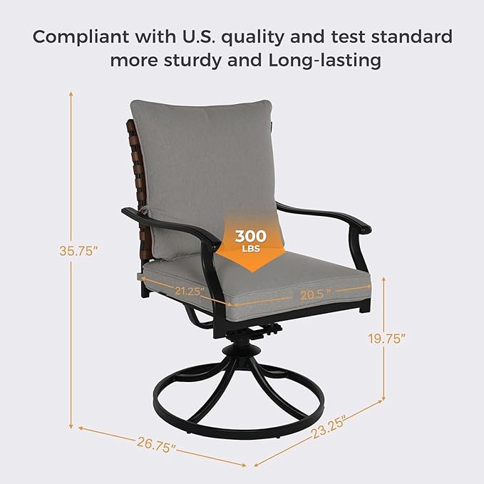 Grand patio 2-Piece Outdoor Dining Chair Set, 2 Leather-Look Wicker 360-Degree Swivel Patio Chair