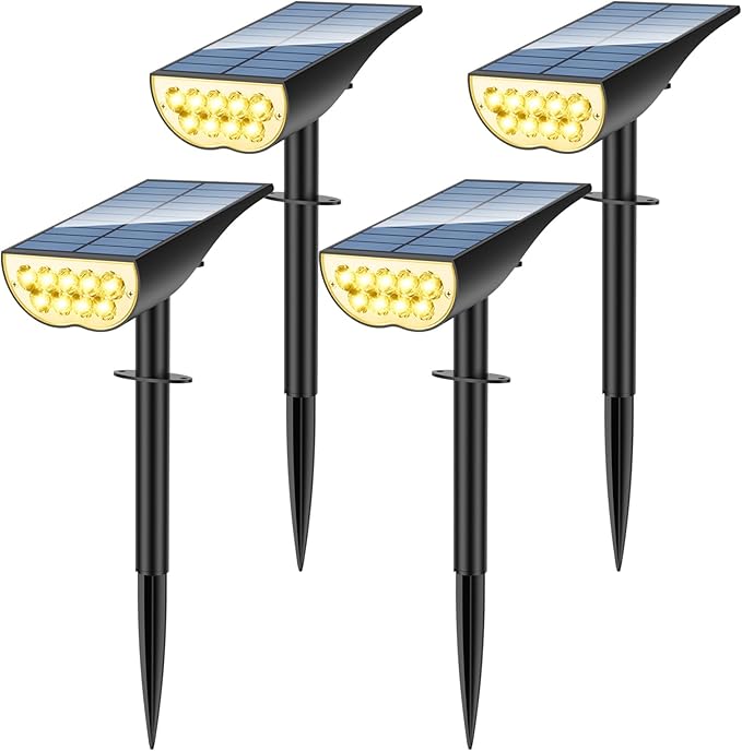 Solar Spot Lights Outdoor, Solar Lights Outdoor Waterproof IP65, 3 Brightness Modes Dusk to Dawn Landscape Spotlights for Yard Garden Pathway Tree Decoration, Warm White, 4 Pack