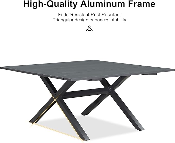 PURPLE LEAF 5 Pieces Oversized Square Patio Dining Set with Outdoor Aluminium Dining Table and Woven Chairs Modern Metal Furniture Cushions Sets for Garden Yard Indoor Decor Kitchen Gray