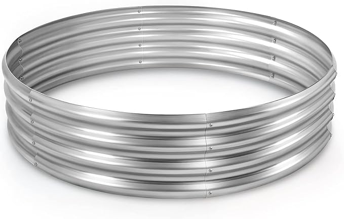 Round Galvanized Raised Garden Bed Kit, Round Galvanized Planter for Vegetables/Herbs/Flowers Heavy-Duty Steel Outdoor Water Trough (Silver, 3X3X1FT)