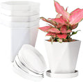 InmeRun Plant Pots Indoor Plastic Flower Pots Outdoor 5 inch Set of 12 Pack with Drainage Holes and Saucers for Garden Pots (5 in 12 White)