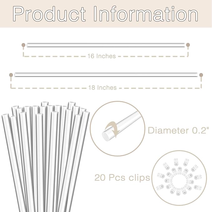 Plant Stakes,Plant Sticks 20PCS Acrylic Clear Plant Support Stakes,16 Inches Garden Single Stem Orchid Stakes for Indoor and Outdoor Plants,Orchid,Potted Plants,Tomatoes,Flowers（with 20PCS Clips）