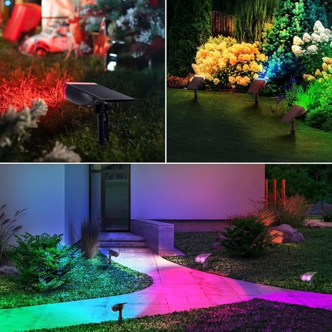 Linkind Solar Lights Outdoor Waterproof IP65, StarRay RGB Solar Spot Lights Outdoor, Color Changing Outdoor Solar Lights for Yard, Garden, Pathway, St. Patrick's Day (Multicolor, 4 Pack)