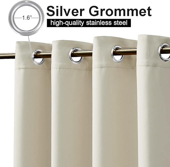 NICETOWN 2 Panels Waterproof Outdoor Curtains Fixed Grommet & Back Tab on Top & Bottom, Thermal Insulated Keep Rain & Sun Out Privacy Windproof Outdoor Draperies with Rope, W52 x L72, Beige