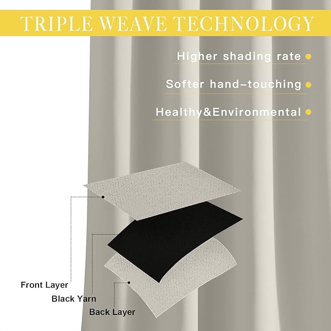 NICETOWN Blackout Natural Window Treatment for Living Room - Energy Saving Thermal Insulated Solid Grommet Sound Reducing Room Darkening Curtain for Bedroom (1 Panel, W66 x L102)
