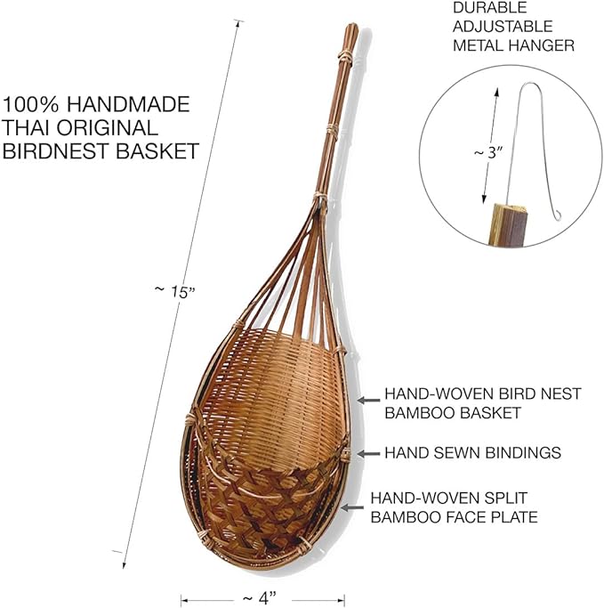 Handmade 100% Thai Bamboo Hanging Orchid Basket – 4 Inch Set of 3