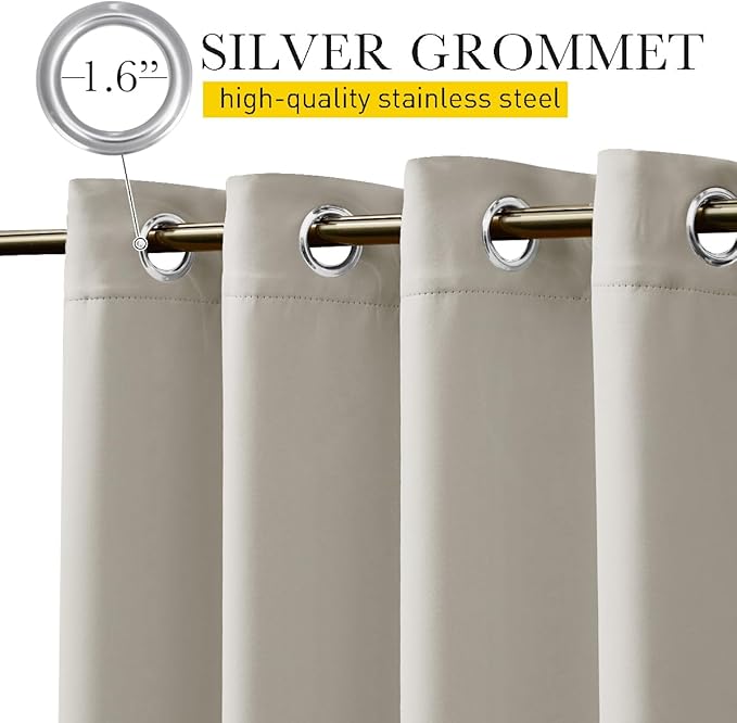 NICETOWN 2 Panels Waterproof Outdoor Curtains Fixed Grommet & Back Tab on Top & Bottom, Thermal Insulated Keep Rain & Sun Out Privacy Windproof Outdoor Draperies with Rope, W52 x L72, Natural