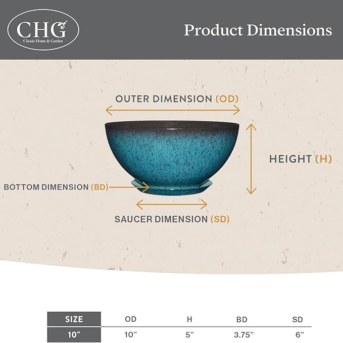 Classic Home and Garden Rosie Modern Planter w/Drainage - Contemporary Planter Bowls - Shallow Round Vases for Small Plants - Versatile Indoor & Outdoor Pots (10” Weathered Copper)