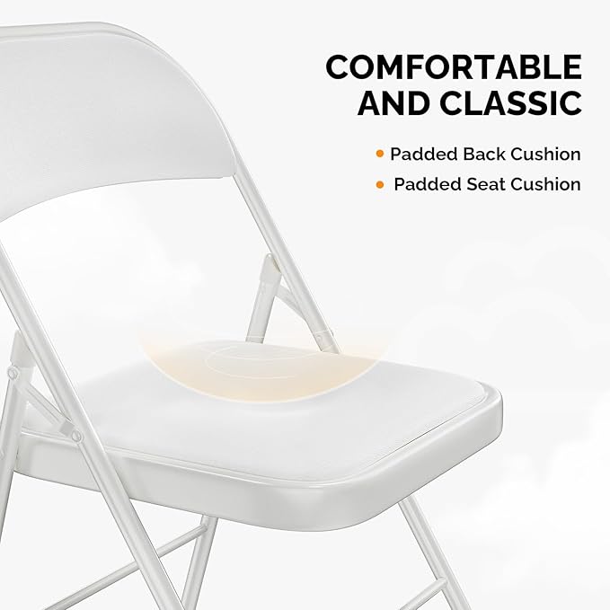 VINGLI 20 Pack Folding Chairs with Padded Seats, Metal Frame with Pu Leather Seat & Back, Capacity 350 lbs, White
