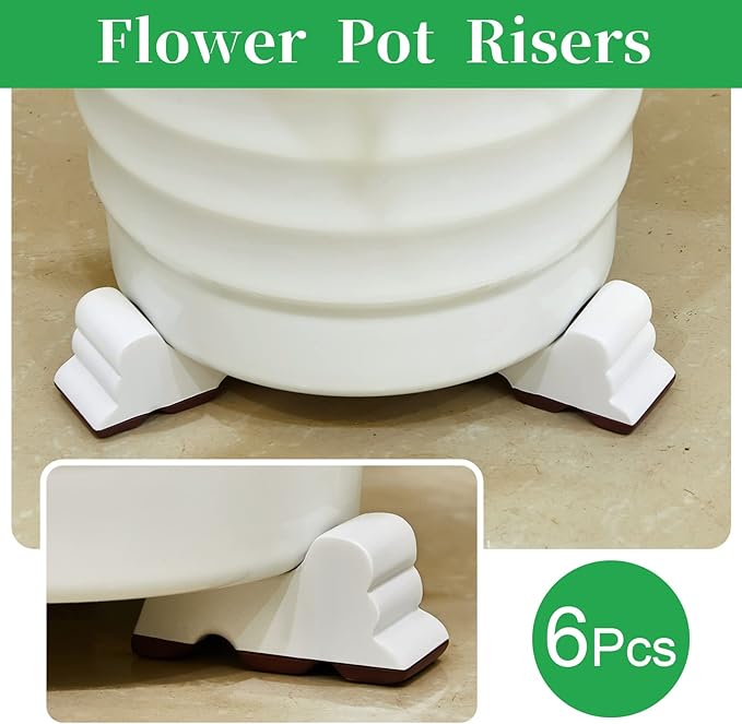 Kigeli 6 Pcs Resin Garden Pot Feet for Outdoor Planters 3 Inch Long 1.5 Inch Tall Flower Handmade Elevator Plant Feet Frost Proof Lifter for 14-20 in Pot (White)