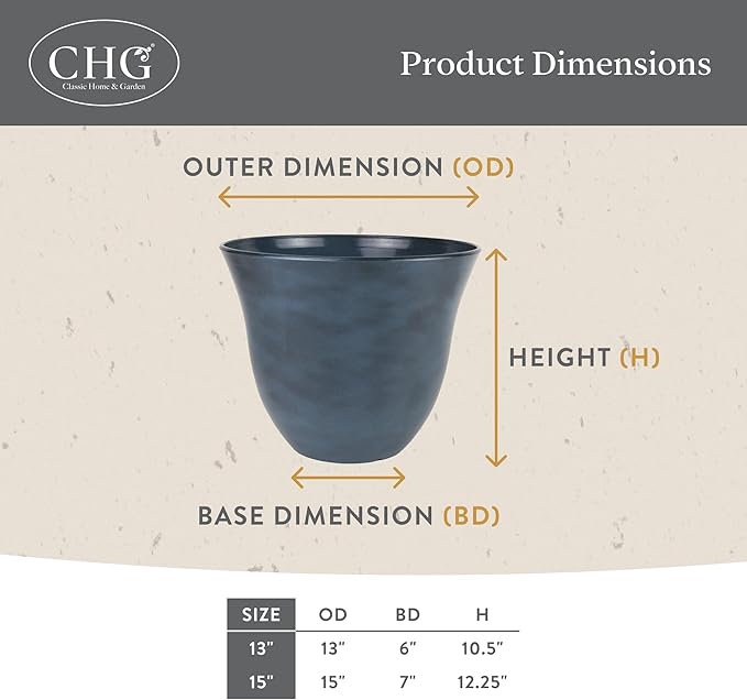 Classic Home and Garden Honeysuckle Resin Planters - Lightweight Indoor & Outdoor Plant Pots - UV-Resistant Plastic Flower Pots - Pot Planters for Flowers & Herbs (15" Grained Beige)